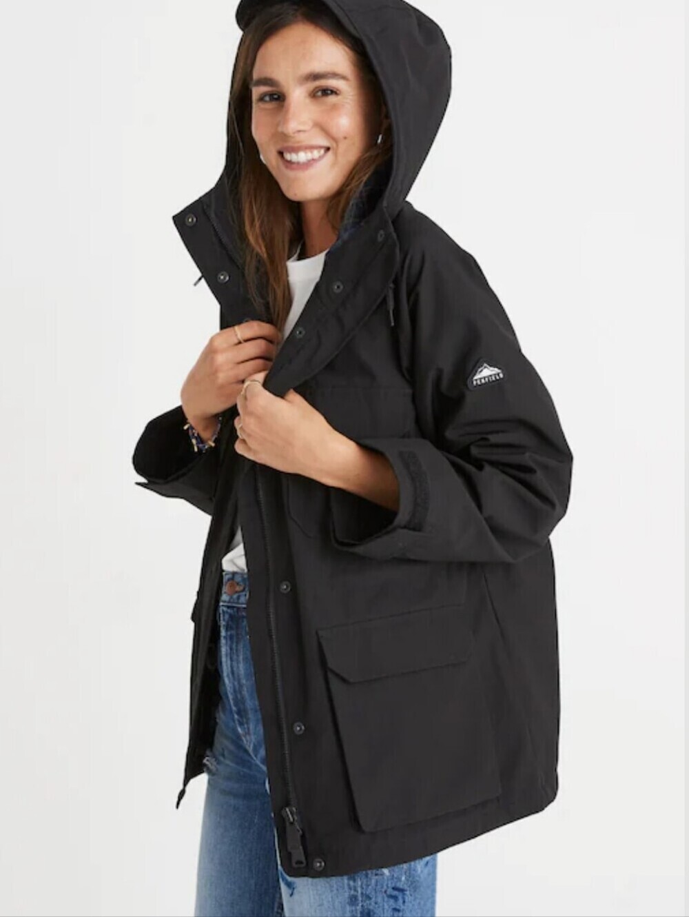 Madewell x Penfield Medbury Women's Black Hooded Utility Field Jacket Sz Small